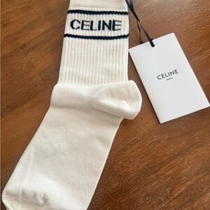 Celine White Casual Socks with Black Logo